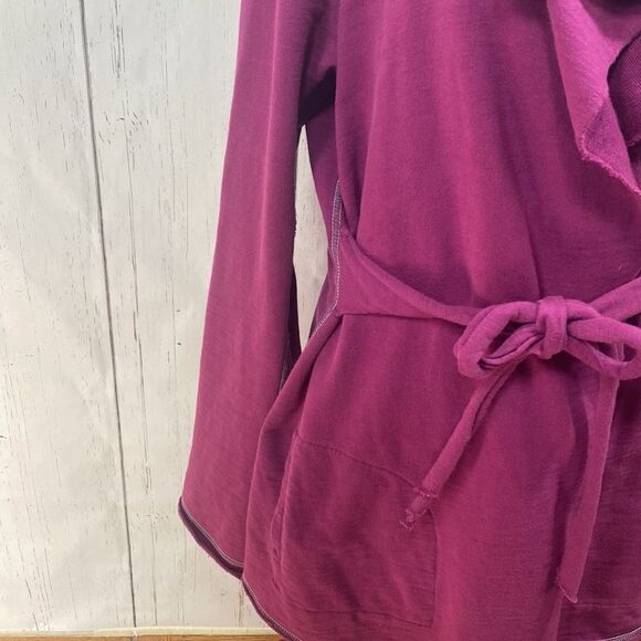 Lucky Brand Womens Terry Wrap Cotton Burgundy Belted Jacket - Picture 8 of 12